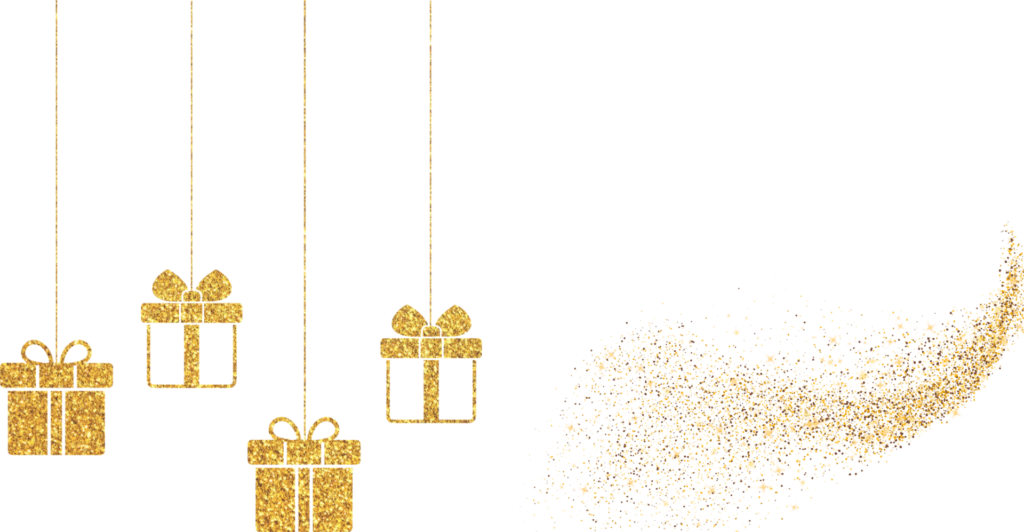 illustration-noel-cadeaux-paillettes Illustration avec décorations dorées de Noël